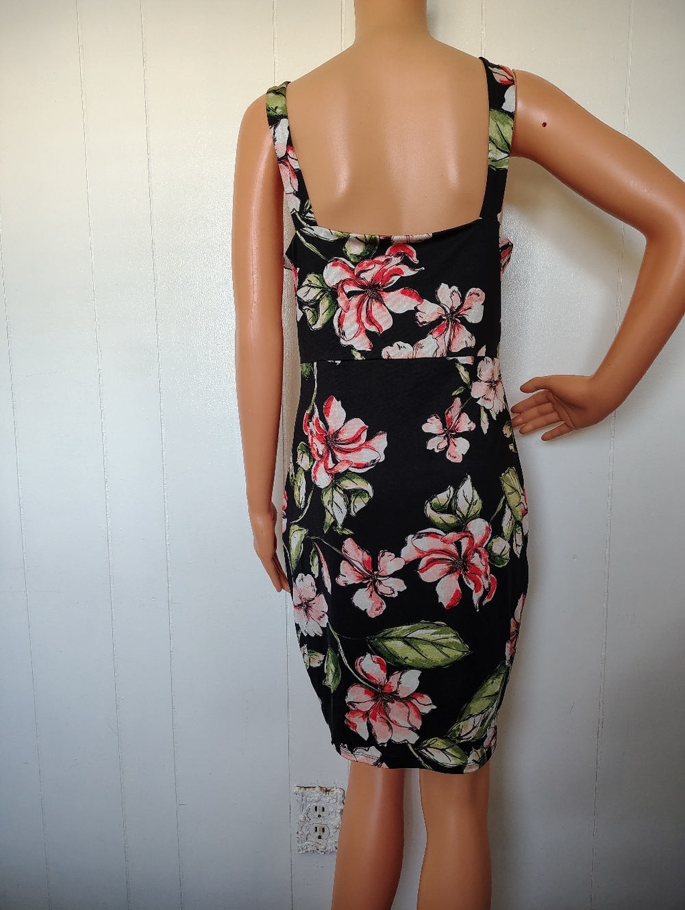Loft Floral Tie-Front Sheath Dress - Black/Pink Size L - Picture 4 of 14